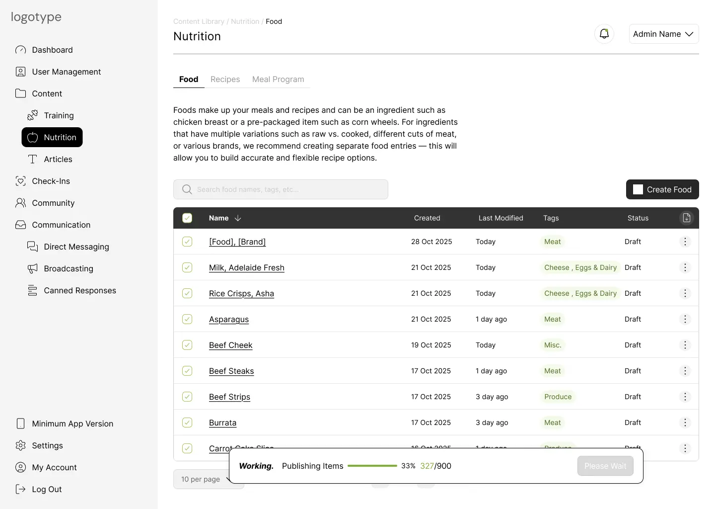 CMS — bulk food actions
